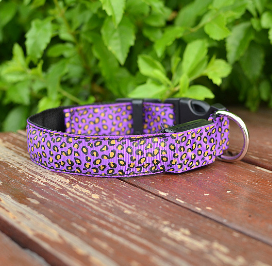 Nylon Leopard LED Dog Collar